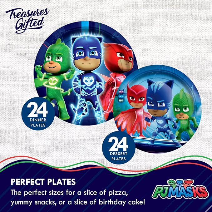 Treasures Gifted Officially Licensed PJ Masks Birthday Party Supplies - Serves 24 Guests - Complete Set with PJ Masks Decorations, Plates, Banner & More