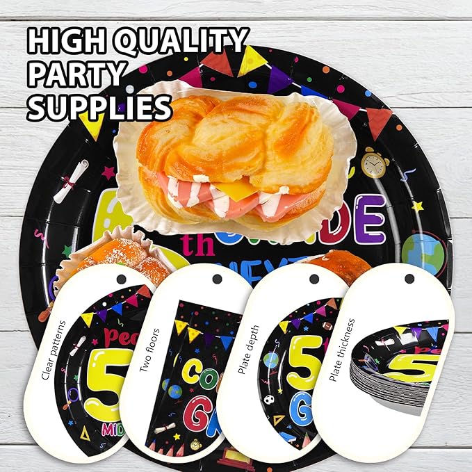 96Pcs 5th Grade Graduation Party Supplies 2025 Fifth Graduation Plates and Napkins Sets Peace Out 5th Grade Next Stop Middle School Decorations Favors for Classroom Congrats Grad Party Serves 24 ﻿