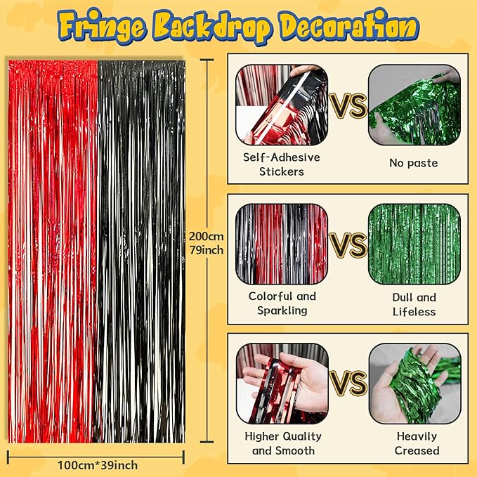 Cartoon Monster Birthday Party Decorations Supplies, Red Black Yellow Balloon Garland Arch Kit Curtains Backdrop Decor Birthday Banner Kit for Boys Girls Baby Shower-205 Pcs