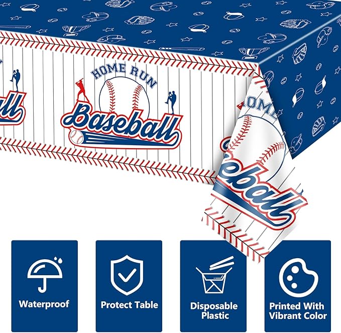 4 Pcs Baseball Tablecloths, Plastic Table Covers Rectangular Table Cloth for Sports Event Birthday Party Decorations, 51x106 Inch
