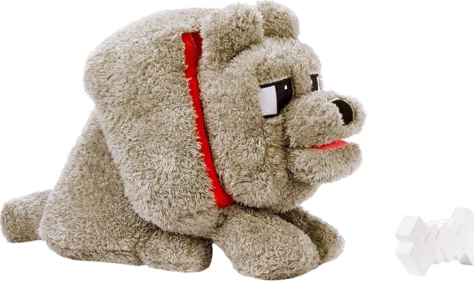 Mattel Minecraft Dennis The Wolf Plush Toy with Feeding Action & Sound, Food Mode Stuffed Animal Inspired by a Minecraft Movie (Amazon Exclusive)