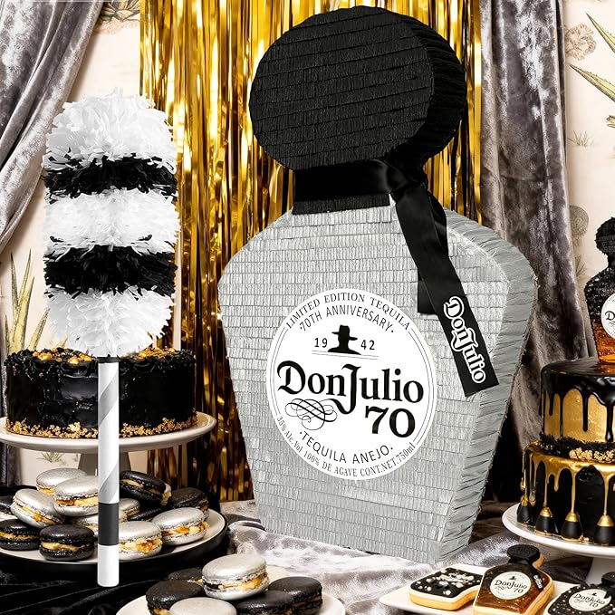 25" Tequila Bottle Piñata with Bat Stick, Eye Mask, Rope - Perfect for Party Decorations, Photo Prop, Birthday, Funny Anniversary, 21 birthday - Fits candy/favors