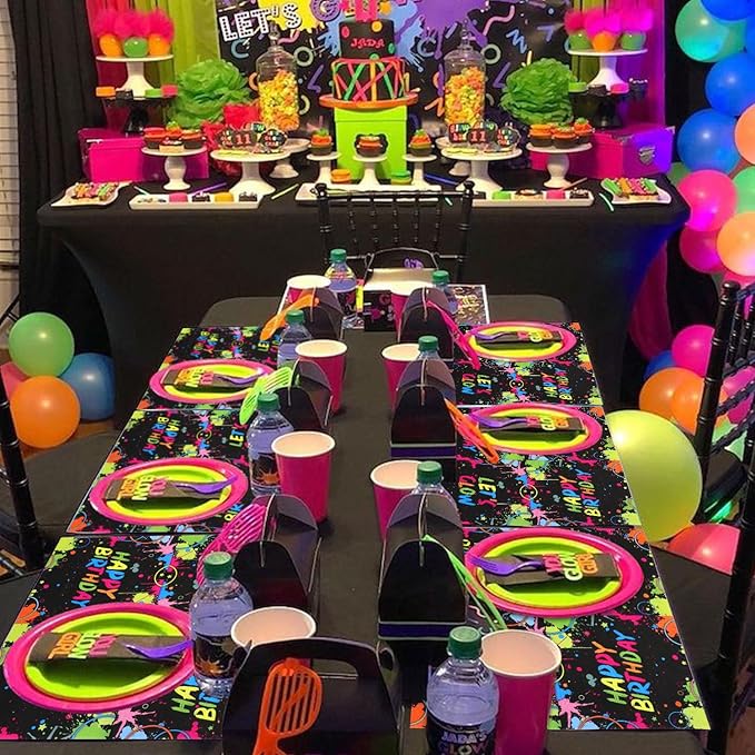 100Pcs Let’s Glow Party Napkins, 13 x 13 Inches Glow in The Dark Paper Napkins, Black Light Neon Paint Party Napkins for Lets Glow Crazy Party Neon Fluorescent Birthday Party Decorations