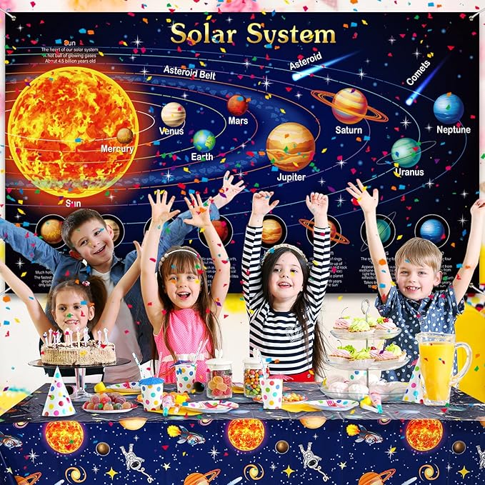 Sumind 6 Pieces Space Tablecloth Decorations Plastic Outer Solar System Table Cover Planet Design for Kids Space Theme Birthday Party Decorations and Supplies for Birthday Home, 54 x 108 Inch