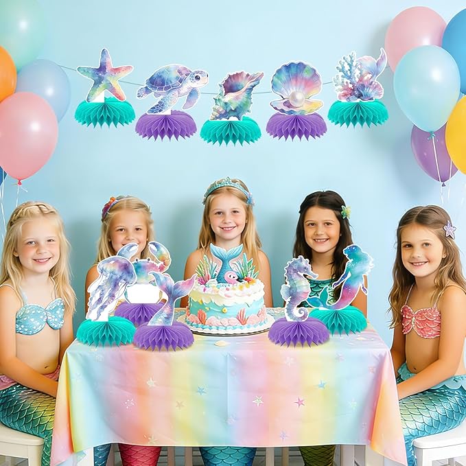 10 PCS Ocean Party Decorations 3D Mermaids Honeycomb Centerpieces for Table Mermaid Table Topper Decor for Ocean Under the Sea Theme Birthday Baby Shower Party Favors