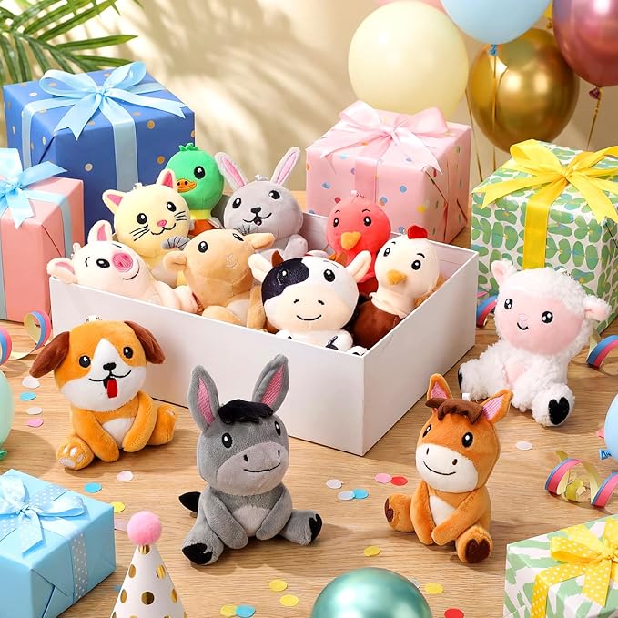 Skylety 12pcs Mini Safari Stuff Animal 3.9 Inch Cute Jungle Stuffed Animal Lion Rabbit Owl Hedgehog Monkey Tiger Zebra Elephant Leopard Hippopotamus Rhinoceros for Easter
