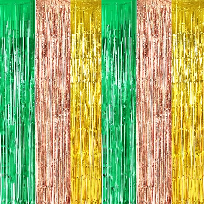 TONIFUL Green Rose Gold Door Streamers,Black and Pink Photo Booth Backdrop Metallic Streamers Foil Fringe Curtain for Birthday,New Year,Graduation,Grad,Baby Shower Party Streamers Decoration