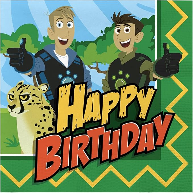Treasures Gifted Officially Licensed Wild Kratts Birthday Party Supplies - Pack of 16 Napkins - Wild Kratts Party Supplies - Birthday Decorations - 6.5in x 6.5in Paper Napkins