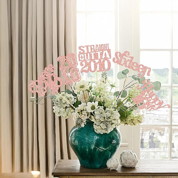 Gyufise 15Pcs Happy 16th Birthday Centerpiece Sticks Sixteen Straight Outta 2010 Table Flower Centerpieces Sticks for Cheers to 16th Birthday Party Supplies Rose Gold