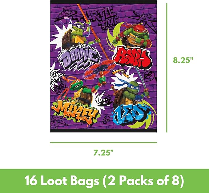 Unique Ninja Turtle Party Favors Pack - 16 Guests - TMNT Party Favor Bags, Sticker Sheets, Mini Skateboards, Checklist - Teenage Mutant Ninja Turtle Party Decorations & Supplies