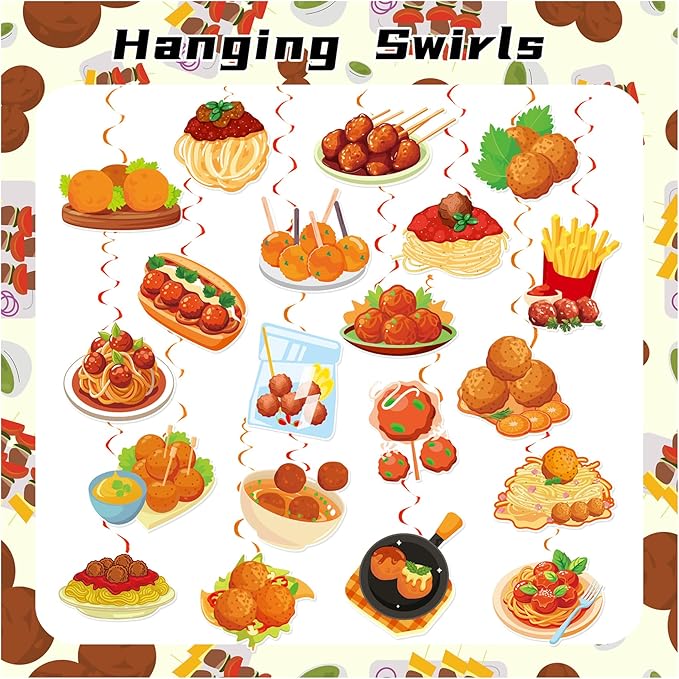 20 Pcs Meatball Hanging Swirls Spaghetti and Meatballs Ceiling Swirls Decorations Meatball Birthday Party Supplies for Italian Spaghetti and Meatballs Birthday Baby Shower Party Decorations