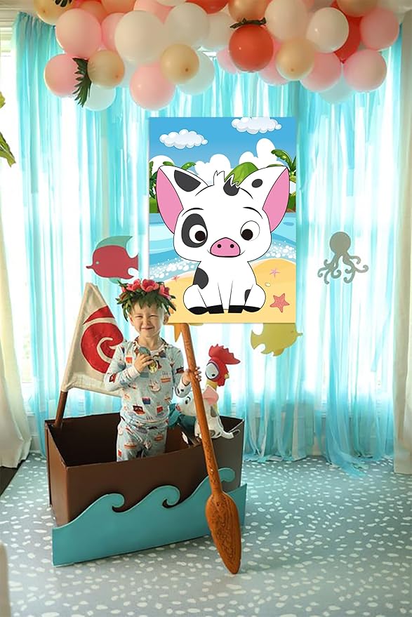 Mona Party Decorations Pin The Nose on The Pig Pin Game for Kids Mona Birthday Party Favors Pig Poster Decorations