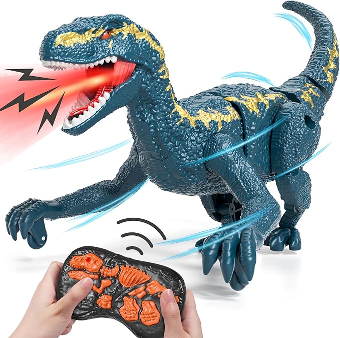 Remote Control Dinosaur Toys for Kids 3-5 5-7, One-Key Demo Simulated Jurassic Velociraptor Dino Toys for Kids Boys with Light & Sounds, Dinosaur Toys Gifts for 3 4 5 6 7 8 Years Old Boys
