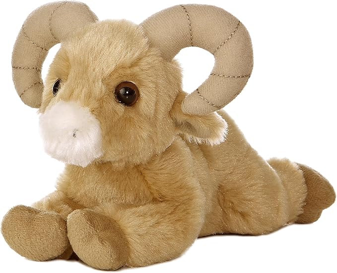 Aurora® Adorable Mini Flopsie™ Big Horn Sheep™ Stuffed Animal - Mini Companions Ready for Playful Adventures - for Kids All Ages, Toddlers, Adults, and Families - Brown 8 Inches
