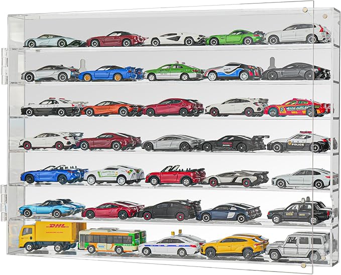 YYDS Model Car Display Case for Toy Cars, Matchbox Cars,1/64 Scale Diecast Display Case,Wall Mount,Mirrored Back,Hot 1/64 Scale Diecast Case for 35 Toy Cars