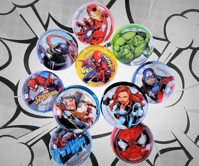 JA-RU Marvel Avengers Bouncy Superballs Super Hi Bounce 1.2" (Pack of Balls) Hulk, Thor, Cap America & Friends Fidget Balls Small Toys for Kids Prize Giveaways Gift. (Spiderman/Avengers 2 Packs)