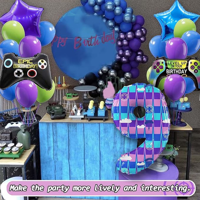 Video Game Theme Birthday Party Number Balloons Piñata Gaming Party Decor Balloons Large Number Balloons for Kids Battle Boys Birthday Party Decoration Supplies(Number 9 Set)