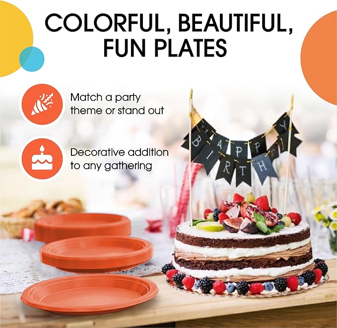 Exquisite Party Solids Orange Plastic Plates For Party Supplies 7" Orange Disposable Plates Heavy Duty 50 Pcs Plastic Dinnerware Sets Heavy Duty 350 GSM Disposable Dinnerware Set
