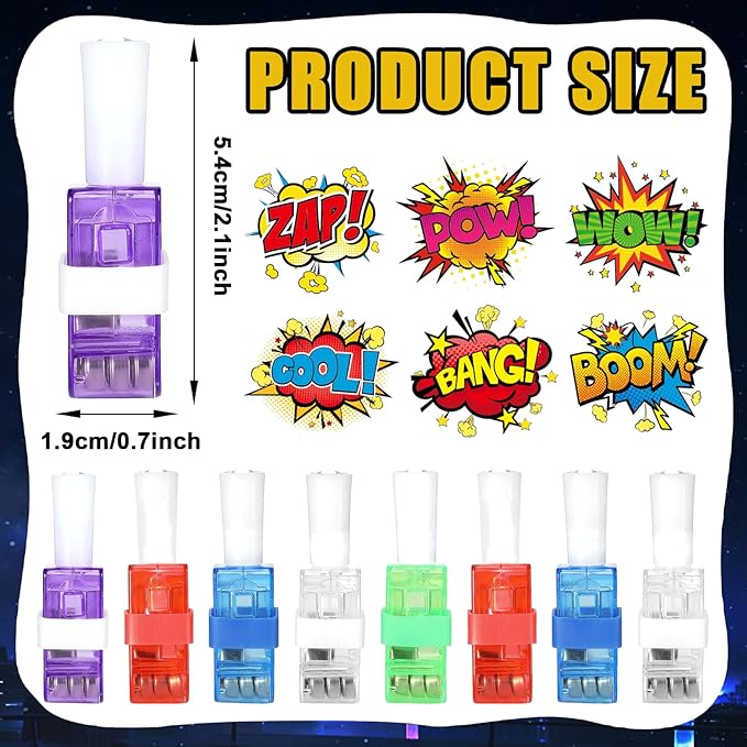 CHUNNIN 72 PCS Super Theme Hero Party Favors Hero Finger Lights LED Light Up Glow in the Dark Party Finger Flashlights Bulk for Goodie Treat Bags Stuffers Super Theme Birthday Party Supplies