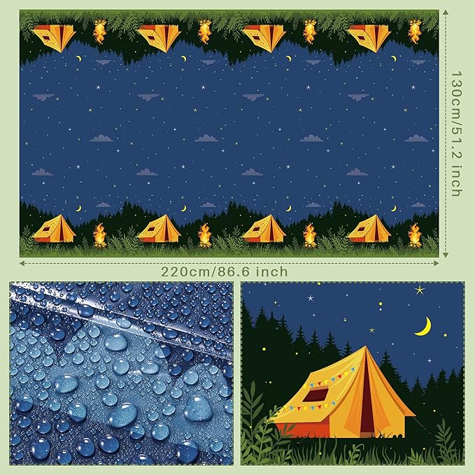 Breling 2 Pieces Camping Party Decorations Camping Tablecloth Plastic Rectangular Campfire Table Cover for Picnic Hiking Adventure Birthday Party Supplies