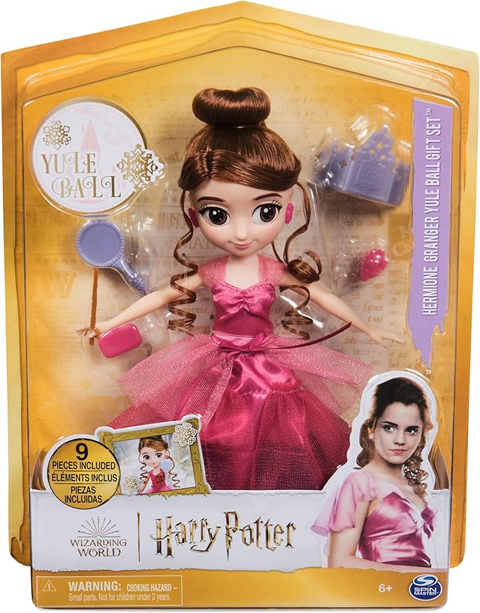 Wizarding World Harry Potter, 8-inch Hermione Granger Doll 9-Piece Yule Ball Gift Set with Doll Accessories, Kids Toys for Ages 6 and up