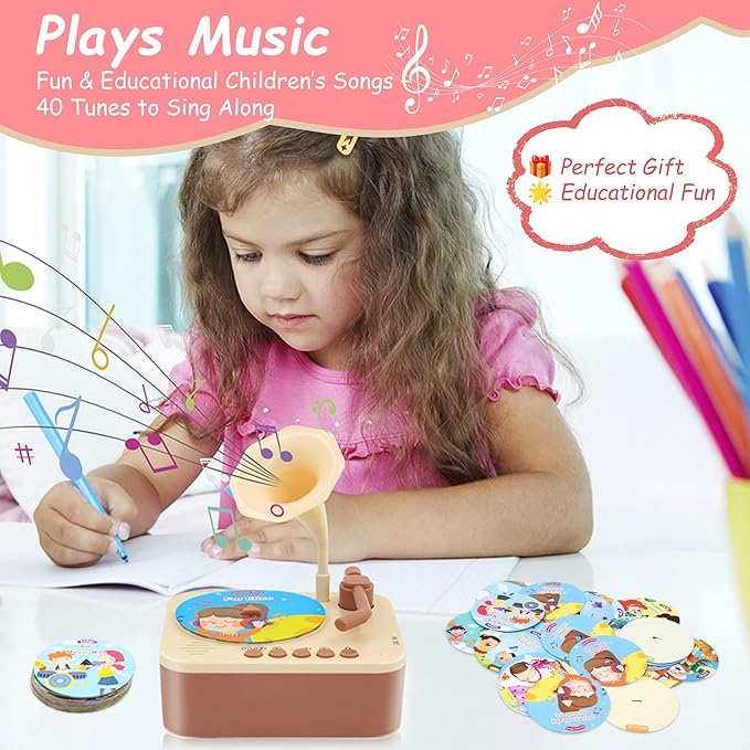 Toddler Phonograph with 99 Cards, Kids Record Player, Story & Music Player, Toddler Music Player, Educational Phonograph for Boys and Girls Age 3+, Kids Toys for Early Learning , Age 3+