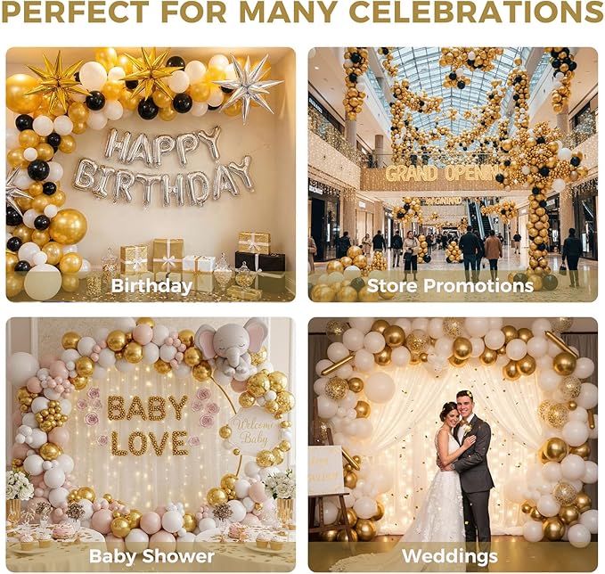 LovesTown 110PCS Latex Balloons, 12inch Helium Party Balloons Arch with Ribbon for Birthday Baby Shower Wedding Party Decorations Gold (Pack of 2)