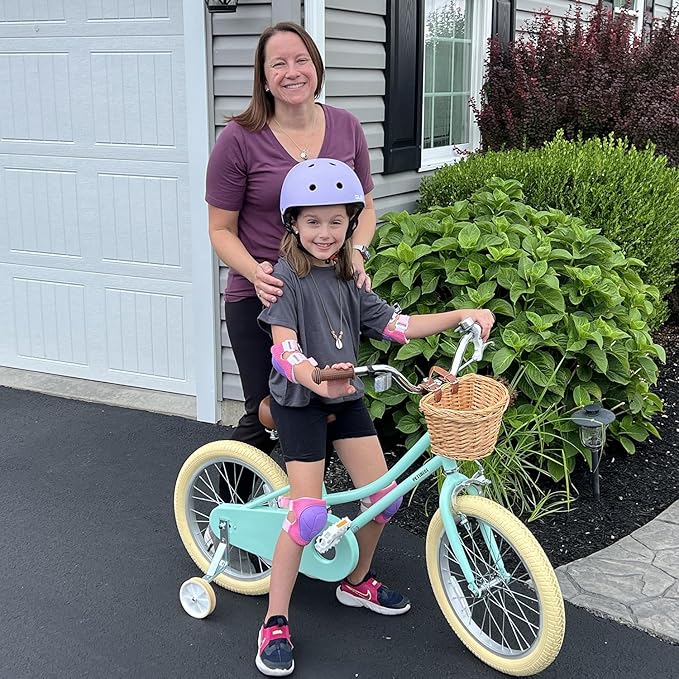Petimini Vintage Kids Bike for Girls, 12–20 Inch Classic Bicycle with Wicker Basket & Bell, High Tensile Steel Frame, Training Wheels (12–18”), 85% Pre-Assembled, Retro Bike for Outdoor Riding