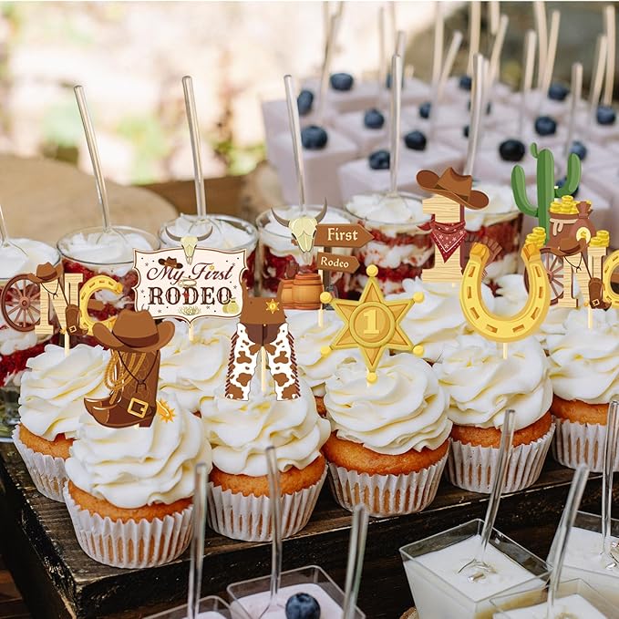 My First Rodeo Decorations Boy - Wxiben 36PCS First Rodeo Birthday Decorations Boy Cowboy Hats Cupcake Toppers Cowboy Birthday Brown Cupcake Pick Decor Western Theme 1st Birthday Party Supplies