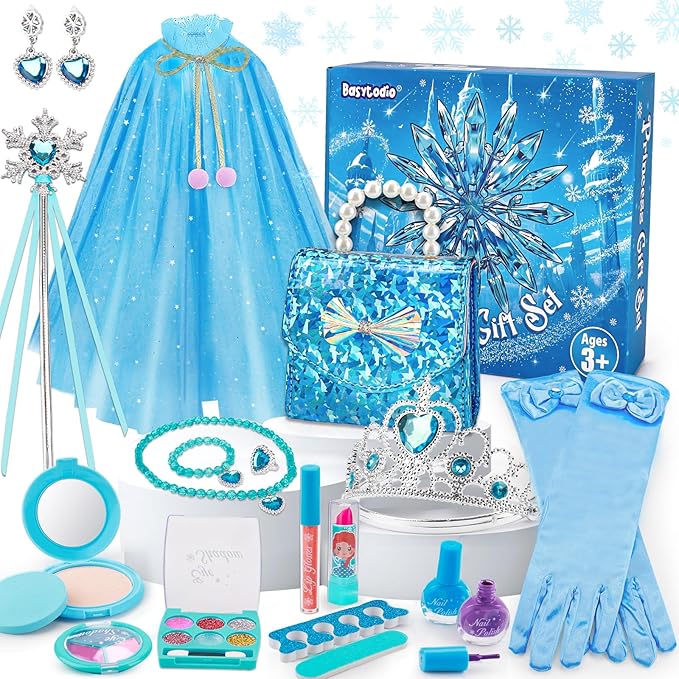 Frozen Toys Makeup & Dress Up Set for Girls 3 4 5 6 Year Old Kids Makeup Kit Princess Real Make up Pretend Play Toy Frozen Costumes Nail Polish Set Birthday Gifts for Girls Toddlers Ages 3-5 4-7 6-8