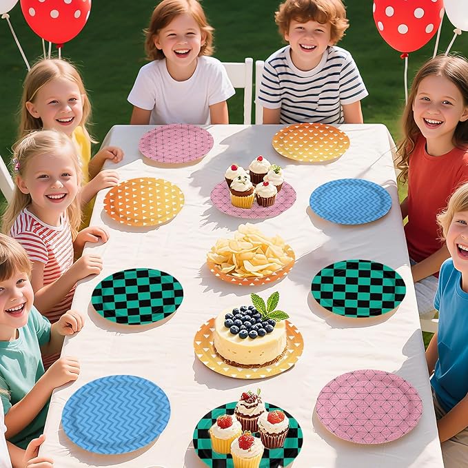 60Pcs Demon Party Paper Plates 7 Inch Disposable Heavy Duty Anime Demon Themed Birthday Dessert Plates Cartoon Film Comic Theme Decorations for Boys Girls Birthday Party Supplies