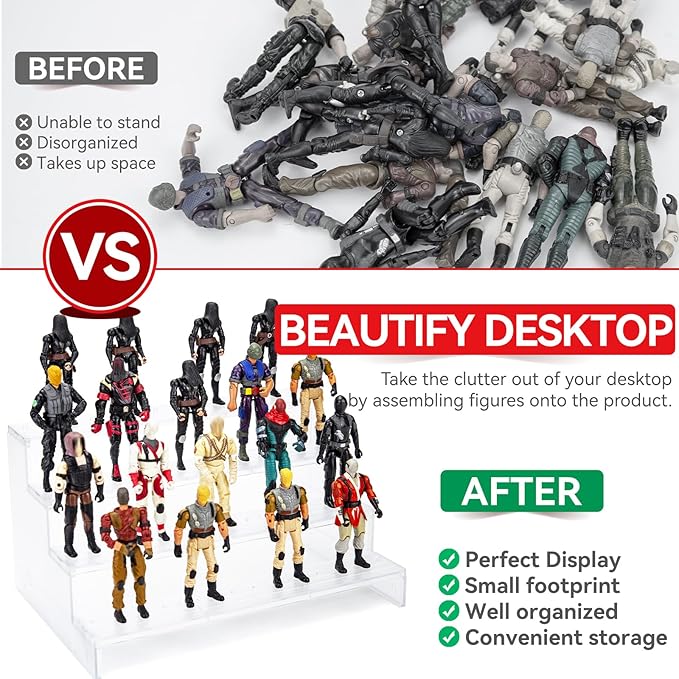 SIXPOINTS 3.75 inch Action Figure Riser Display Shelf With Peg ,4 Tier Toy Collectibles Organizer,Compatible with 1/18 Scale Vintage Star Wars /G.i Joe Figures toy