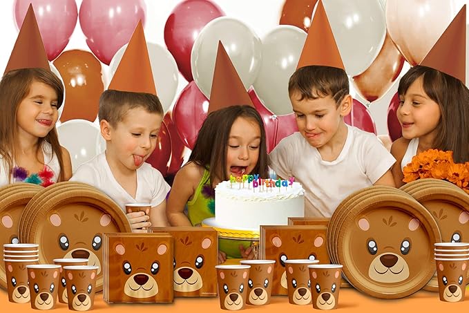 Bear Birthday Party Supplies Set Plates Napkins Cups Tableware Kit for 16