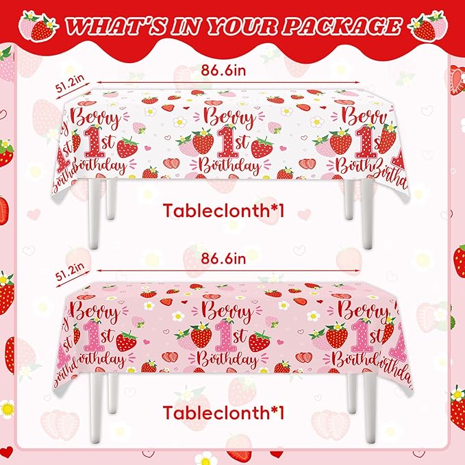 212ps Berry First Birthday Decor Strawberry 1st Birthday Paper Plates Cups Napkins Tablecloth Forks Tableware Berry 1st Bday Party Supplies Sweet One Girls Strawberry Baby Shower Decorations Serve 30