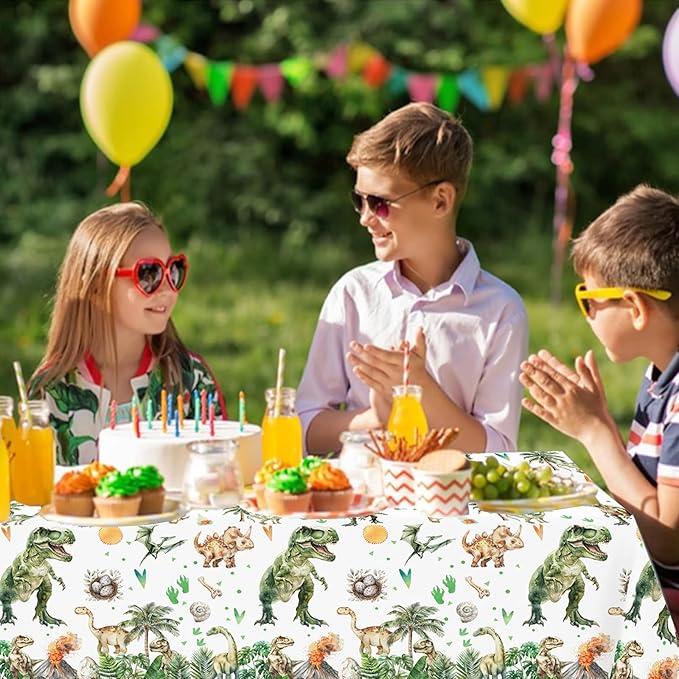 2 Pcs Dinosaur Plastic Party Tablecloths 54 x 108 Inch Green Watercolor Dinosaur Table Covers for Dino Theme Kids Boys Baby Shower 1st 2nd 3rd 4th Birthday Party Supplies Table Decorations Favors