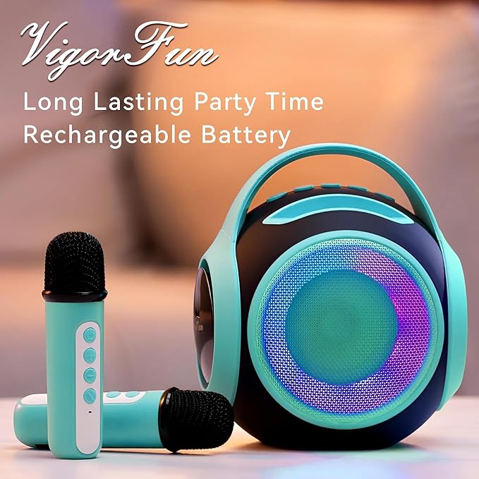 All Rounder Karaoke Machine for Kids Teens, Portable Bluetooth Karaoke Speaker with Two Mics, Voice Changer, Light Effect, Bass Tremolo, Gifts Toys for Girl, Supports USB/TF/AUX for Home Party (Green)