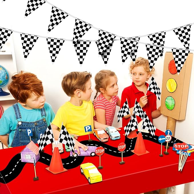 Irenare 3 Pcs Racing Table Cloths Car Birthday Party Supplies 54 x 108 Inch Racetrack Table Runner Covers Disposable Rectangular Road Tablecloth for Kids Boy Car Theme Birthday Party Decor (Red)
