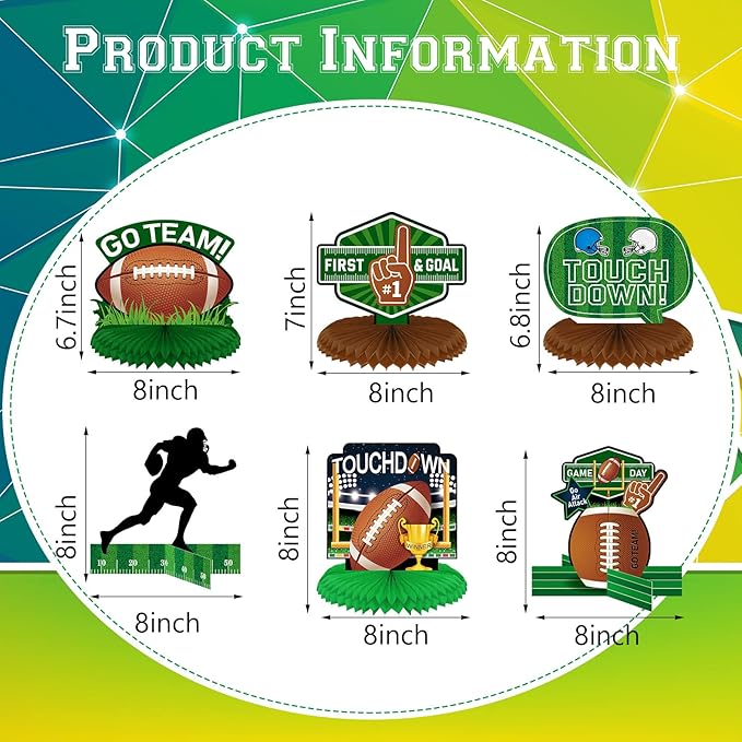 12 Pieces Football Party Decorations Football Table Centerpiece Silhouette Honeycomb Party Centerpiece for Sports Theme Supplies