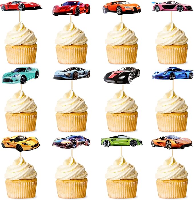 36 PCS RaceCar Cupcake Toppers, Car Party Decoration Birthday Supplies, Supercar Themed Party Supplies Are The Most Popular, Boys and Girls' Birthday Cake Decoration