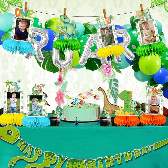 One a Saurus Birthday Decorations, Dinosaur 1st Birthday Party Supplies Honeycomb Centerpiece for Table, Dinosaur First Birthday Party Decorations Boys Photo Table Centerpiece Party Supplies