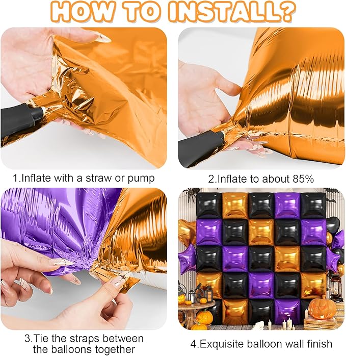 Black Orange Purple Foil Balloon Wall,25Pcs Double Sided Balloons Backdrop Helium Polyester Balloon Tunnel Arch Garland Kit for Halloween Birthday Bridal Anniversary Baby Shower Party Decorations