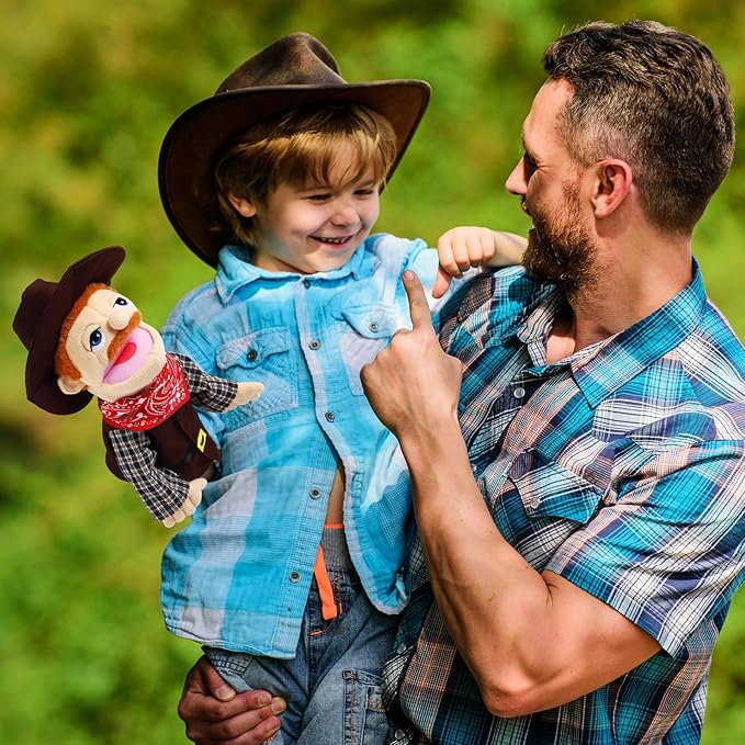 Role Play Hand Puppets Hand Plush Chef Doctor Fireman Pirate Detective Athlete Nurse Worker Hand Puppet Toys Puppets for Kids Storytelling Imaginative Pretend Play Teaching Preschool(Cowboy)