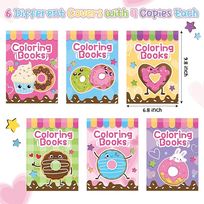 24Pcs Donut Coloring Books for Kids Bulk Cute Mini Coloring Booklet DIY Art Drawing Book with Dessert Doughnut for Toddlers Birthday School Party Favors Goodie Bag Filler