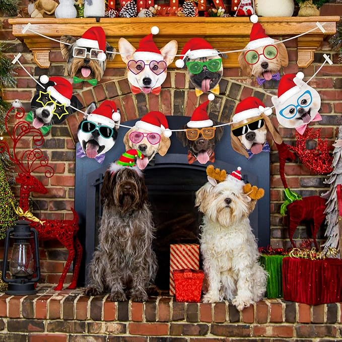 Hooqict Christmas Banner Decorations Christmas Dog Party Banner Garland for Kids Adults Dog Puppy Birthday Party Decorations Xmas Holiday Fireplace Mantel Hanging Decor