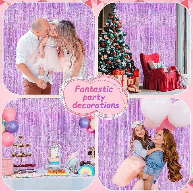 2Pack Iridescent Purple Party Backdrop Decorations,3.3x8.3ft Tinsel Curtain Birthday Decorations Foil Fringe Photo Booth Streamer Backdrop Iridescent Theme Xmas Bachelorette Graduation Party Decors