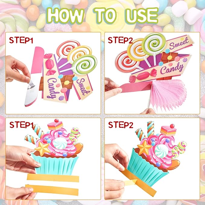 10 Pieces Candyland Party Decorations Candyland Table Decorations Lollipop Table Honeycomb Centerpieces Decor for Candy Theme Birthday Party Supplies Tables Decor Baby Shower Halloween Spooky Candy
