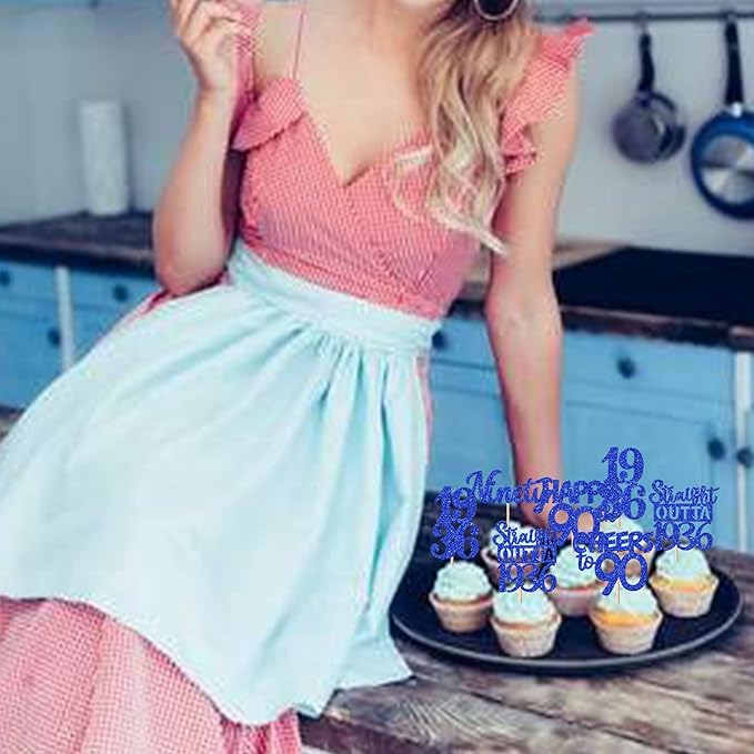 30 PCS 90th Birthday Cupcake Toppers Glitter Ninety Happy 90 Straight Outta 1936 Cupcake Picks for Cheers to 90 Fabulous 90th Birthday Anniversary Party Cake Decorations Supplier Blue