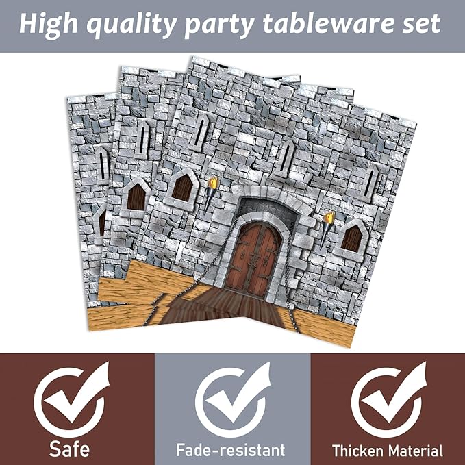 CHUNNIN 96PCS Medieval Plates Napkin Halloween Castle Party Decorations Castle Knight Birthday Dessert Plates Medieval Themed Tableware Set for 24 Guests Kids Birthday Baby Shower Party Supplies