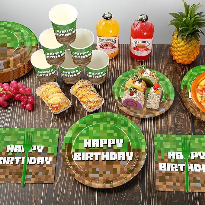 168pcs Green Birthday Party Decorations Green Plates Napkins Party Supplies Disposable Paper Cups Tableware Set for Boys Kid Teen Birthday Decor Serves 24