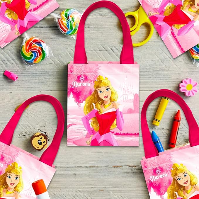 Sleeping Beauty Party Favor Bags Set – 24 Pack 8" Disney Princess Aurora Goodie Bags for Kids Bulk Reusable Mini Totes | Disney Sleeping Beauty Birthday Party Supplies